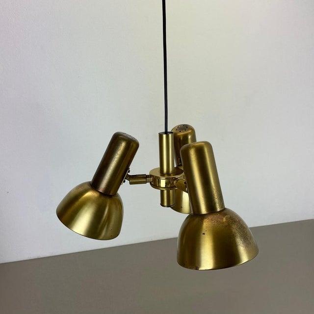 3-Spot Brass Tone Hanging Light by Koch and Lowy for OMI Lighting, Germany, 1970s For Sale - Image 4 of 18