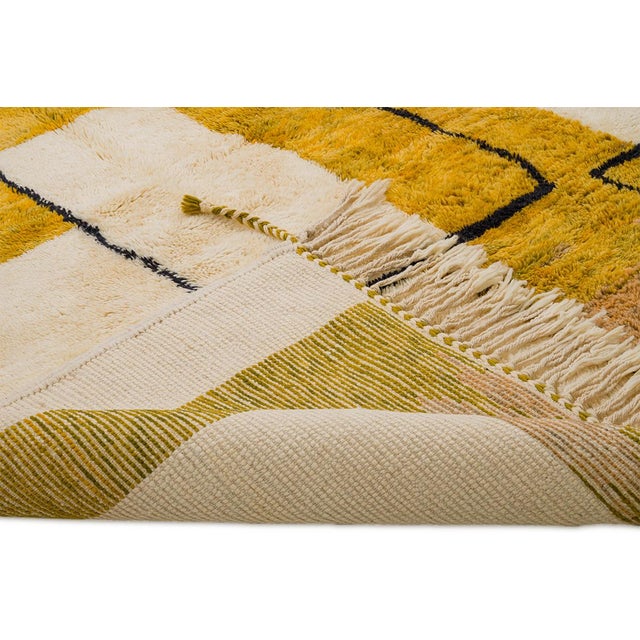 2020s Modernist Color-Block Hand-Knotted Moroccan Wool Rug | 9'11" X 6'9" | One of a Kind For Sale - Image 5 of 7