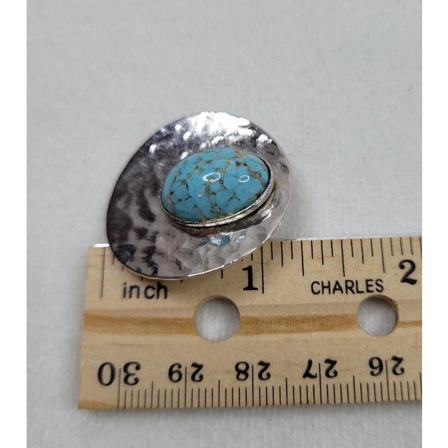 Metal 1950s Les Bernard Turquoise and Hammered Silver Earrings, A Pair For Sale - Image 7 of 7