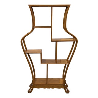 Oriental Light Brown Vase Shape Step Shelves Display Cabinet Divider For Sale