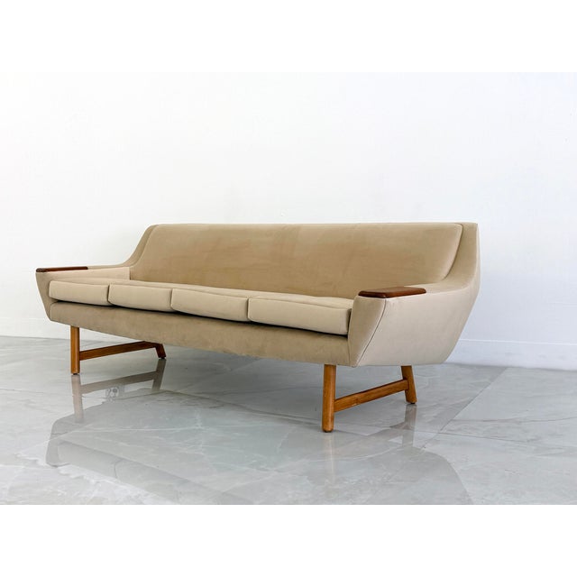 Beige Danish Modern Sofa With Teak Paws, Oak H - Base, 1960's, 2 Configurations For Sale - Image 8 of 16