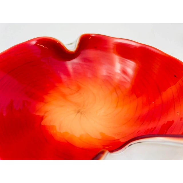 Vintage Venetian Murano Seguso Art Glass Cased Red and White Ashtray Italy 1960 For Sale - Image 9 of 12