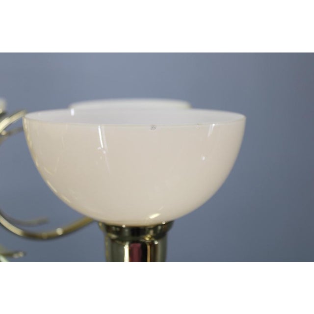 Art Deco Brass Chandelier with Cream Opaline Glass, Czechoslovakia, 1930s For Sale - Image 10 of 12