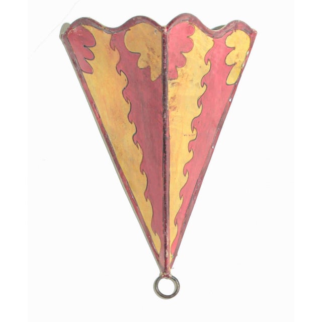 African Tribal Art parchment wall shade sconce featuring a large triangle hide form stitched on iron and hand painted...