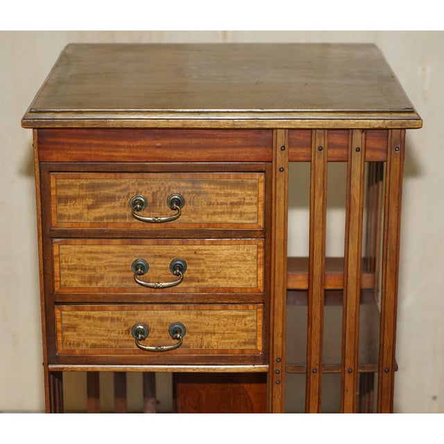 Victorian Walnut Revolving Bookcase with Drawers, 1880s For Sale - Image 4 of 14