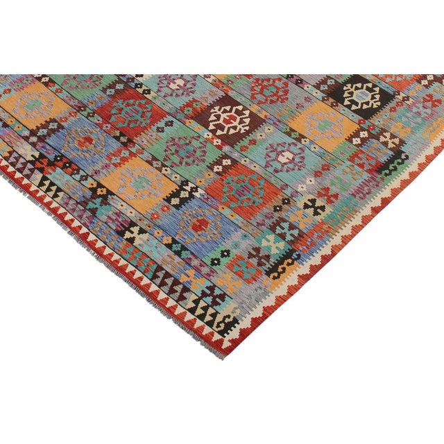 Shabby Chic Early 21st Century Shabby Chic Kilim Blue Rust Wool Rug For Sale - Image 3 of 8