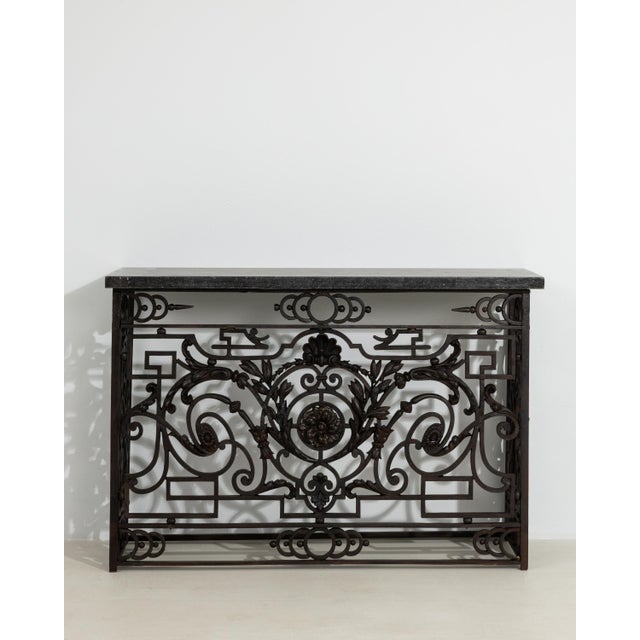Neoclassical Wrought Iron Console With Belgian Bluestone For Sale In Greensboro - Image 6 of 12