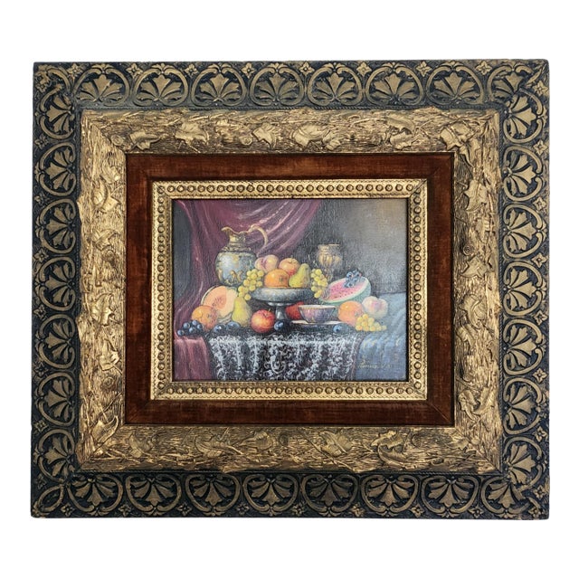 Early 20th Century Original Artist Signed Johan Karoly Reinprecht Ornate Gold Framed Still Life Oil Painting For Sale