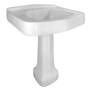 1948 Vintage Art Deco White Vitreous China Pedestal Sink in Excellent Condition For Sale