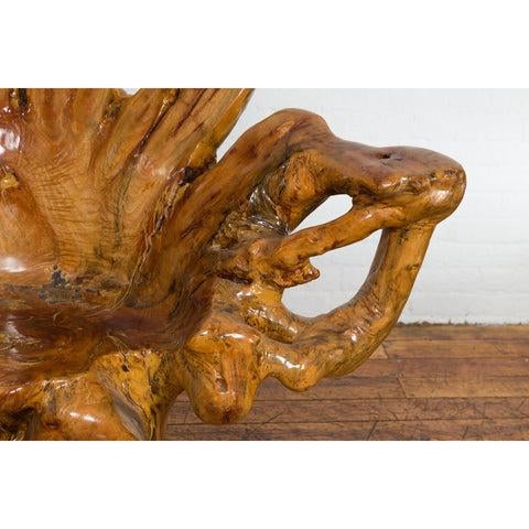 Rustic Vintage Chinese Camphor Wood Tree Root Armchair with Light Varnish For Sale - Image 9 of 12