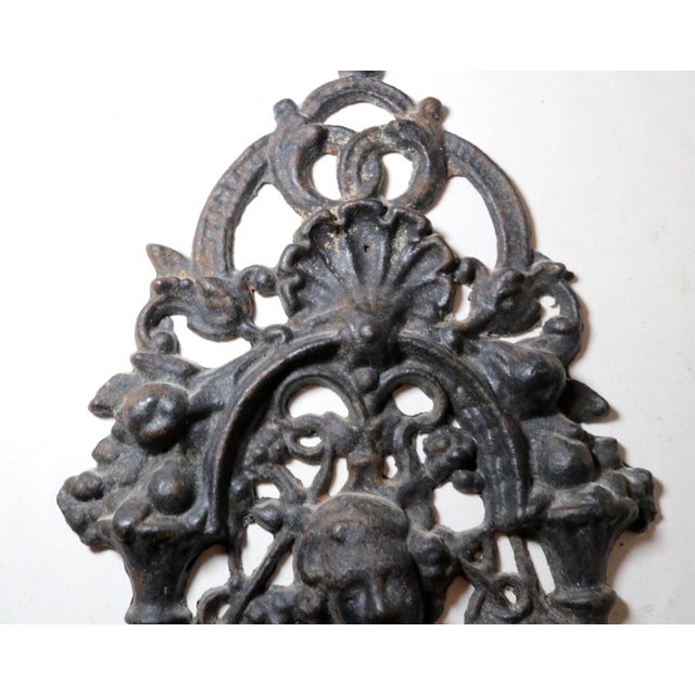 Antique Ornate Figural Heavy Cast Iron Relief Man Smoking Pipe Wall Plaque Art For Sale - Image 11 of 12