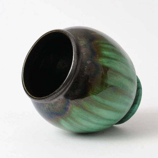 Antique Green Glazed Ceramic Vase from Faiencerie Thulin For Sale - Image 4 of 8