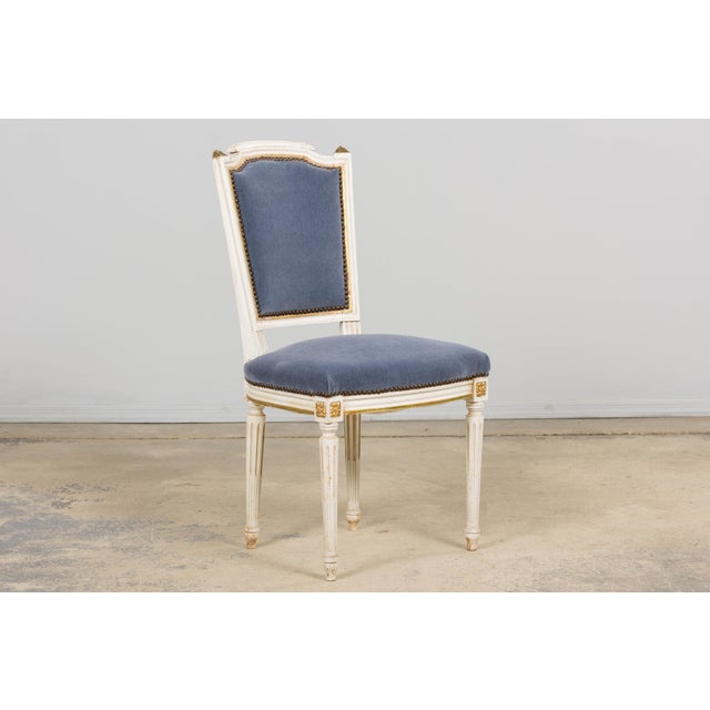 Antique French Louis XVI Style Painted Accent Chairs in Blue Mohair - A Pair For Sale In New York - Image 6 of 18