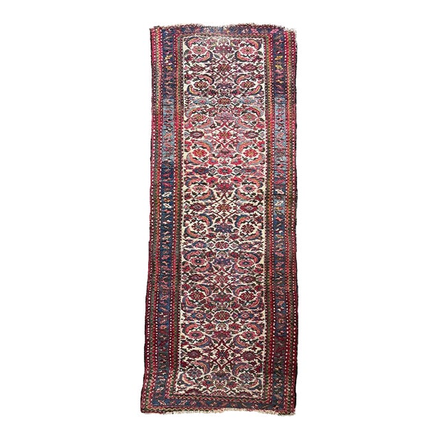 1930s Linen Ground Water Garden Hamadan Ice Blues Rug 2.7 x 9.10 For Sale