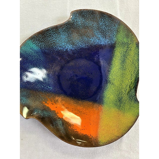 Blue Vintage Mid Century Modern Handcrafted Bovano Chesire Copper Enamel Dish For Sale - Image 8 of 12