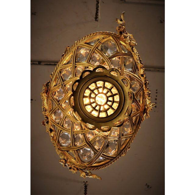 1920s Gilt Bronze 1 Light Chandelier in Form of a Basket For Sale - Image 10 of 11