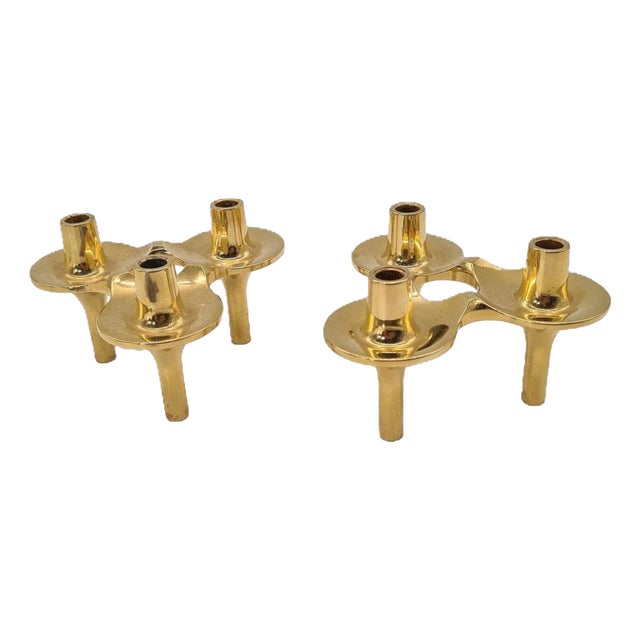 Orion Modular Candlesticks in Brass from BMF, Denmark, 1970s, Set of 2 For Sale