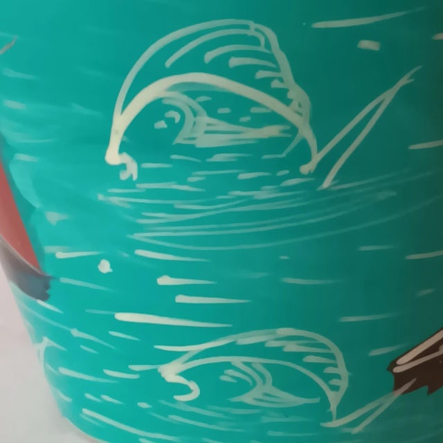 Vintage Mexican Folk Art Vase Handpainted Terracotta Colorful Green Blue Red Glossy 8" X 7" For Sale - Image 10 of 15