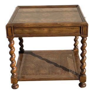 1970s Vintage Baker English Barley Twist Parquetry Side Table For Sale