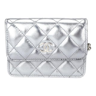 Silver Metallic Quilted Lambskin Coco Punk Belt Bag For Sale