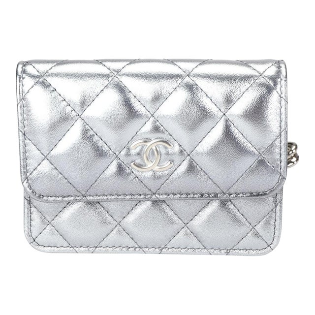 Silver Metallic Quilted Lambskin Coco Punk Belt Bag For Sale