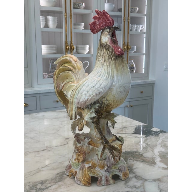Italian Figurative, Mid Century, One of a Kind XL Handcrafted ,Hand Painted , Ceramic ,Porcelain ,Tin Glaze Rooster For Sale - Image 4 of 6