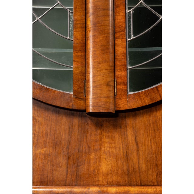 1930s Circular Art Deco Liquor Cabinet With Leaded Glass Doors For Sale - Image 13 of 18
