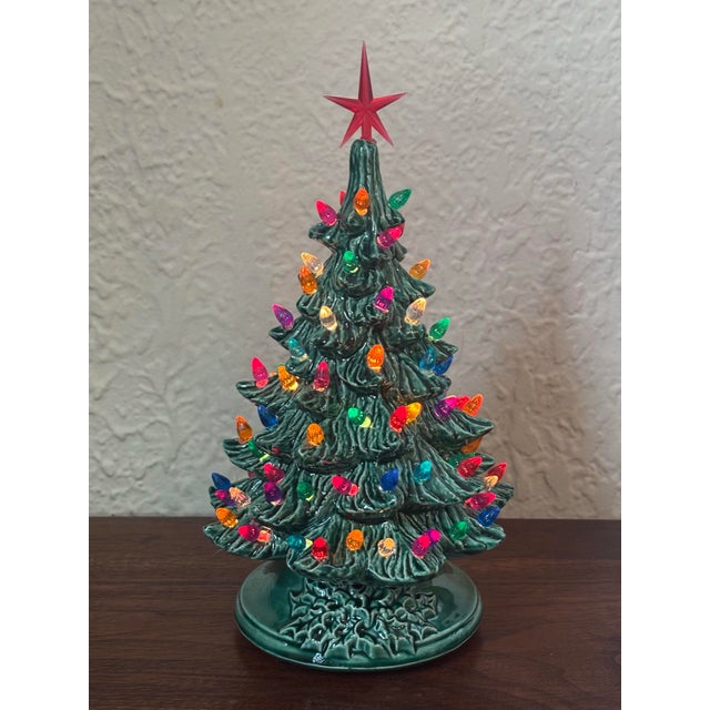 Green Vintage Ceramic Lighted Table Top Christmas Tree For Sale - Image 8 of 8