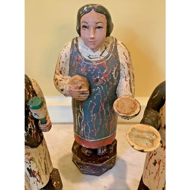 Vintage French Street Vendor Statues, Wood & Plaster, 16-18" High, UNIQUE!