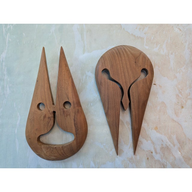 Brown 1970s Vintage Mid-Century Modern Abstract Teak Wood Wall Masks - A Pair For Sale - Image 8 of 12
