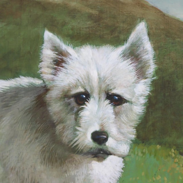 Vintage Oil Painting on Wood Panel – West Highland White Terrier in Scottish Landscape For Sale - Image 4 of 9