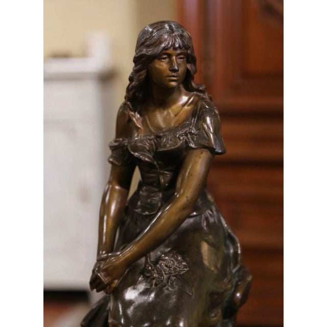 Figurative 19th Century French Patinated Spelter Sculpture of Young Woman Signed A. Moreau For Sale - Image 3 of 12