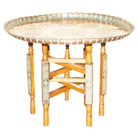 Moroccan Brass Topped Folding Occasional Table, 1920 For Sale