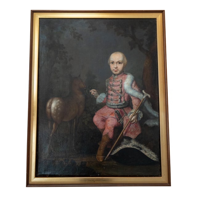 18th Century European German or Austrian School Portrait of a Noble Boy With Deer For Sale