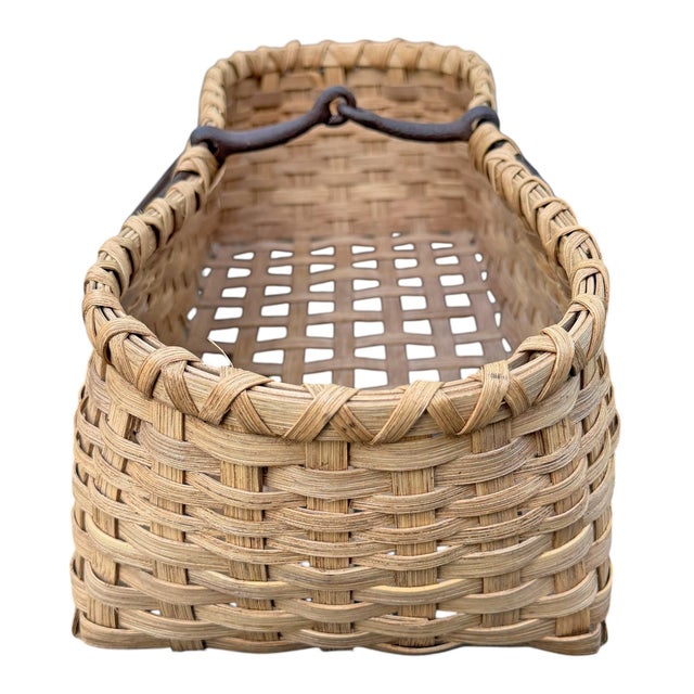 Hand-Woven Oak Splint Basket With Horse Bit Handle by Elizabeth Worley For Sale - Image 4 of 13