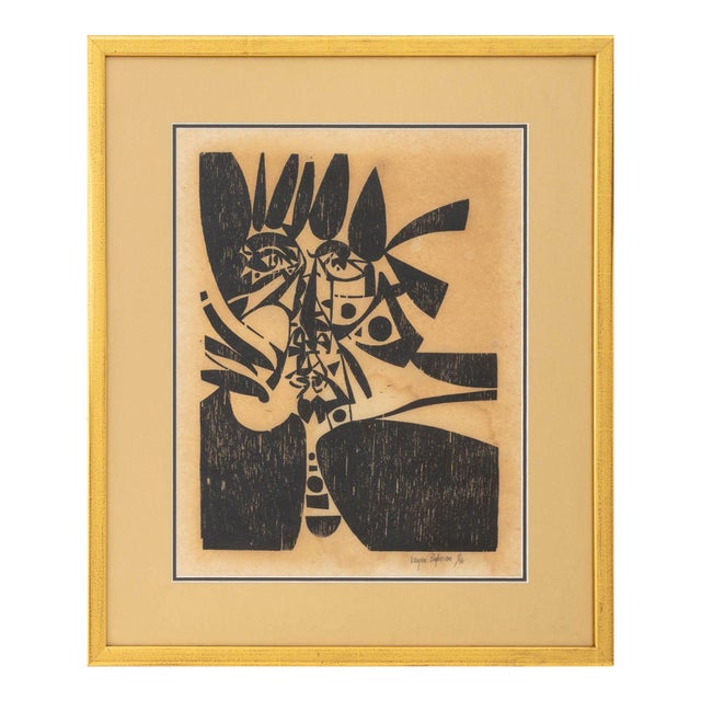 Varujan Boghosian "Mask" Woodblock Print For Sale