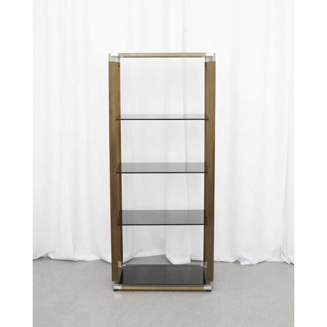 Italian Brass-Finish Shelf with Grey Glass, 1970s, in Very Good conditions. Designed 1970 to 1979
