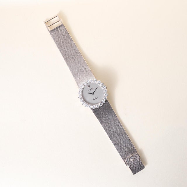 Rolex Vintage Rolex Cellini 18k White Gold 2.50 Carats Diamond Set Oval Wristwatch For Sale - Image 4 of 7