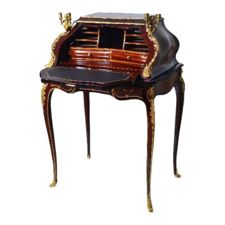1960s Fine Louis XV Style Gilt Bronze Mounted Inlaid Marquetry Secretary Desk For Sale