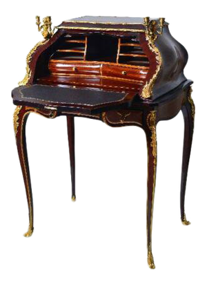1960s Fine Louis XV Style Gilt Bronze Mounted Inlaid Marquetry Secretary Desk