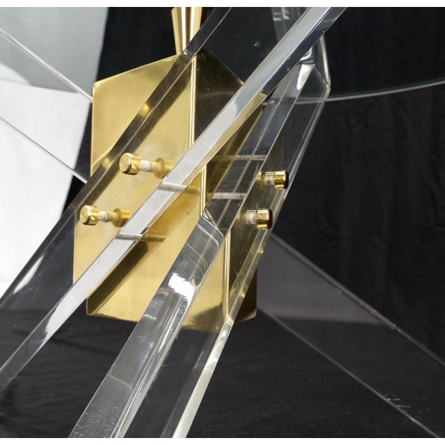 Brass & Lucite Round Glass Top Coffee Occasional Table Clean! For Sale - Image 10 of 16
