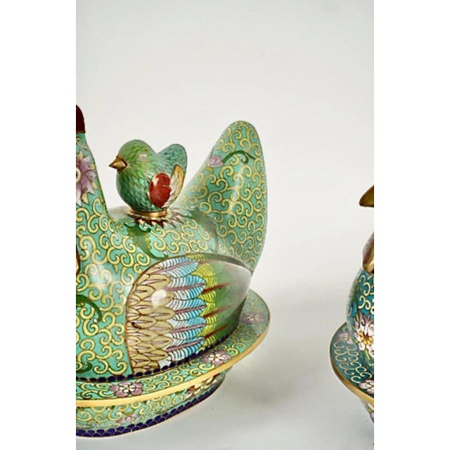 Cornflower Blue Chinese Cloisonne Covered Chicken Box For Sale - Image 8 of 12