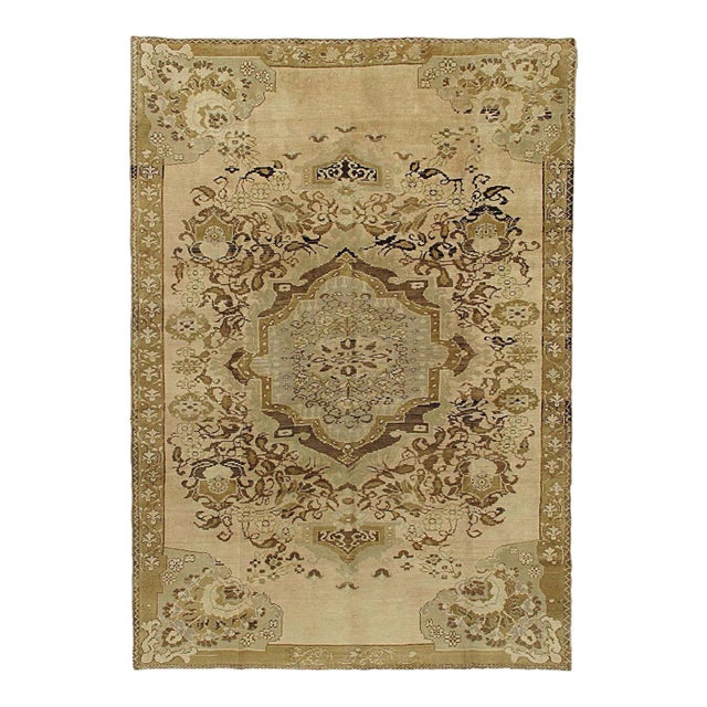 1940s Vintage Turkish Oushak Area Rug , 7'4 X 10'3 For Sale