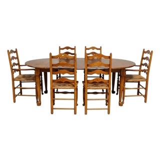 Leopold Stickley Colonial Style Cherry Dining Set W/6 Ladderback Chairs For Sale