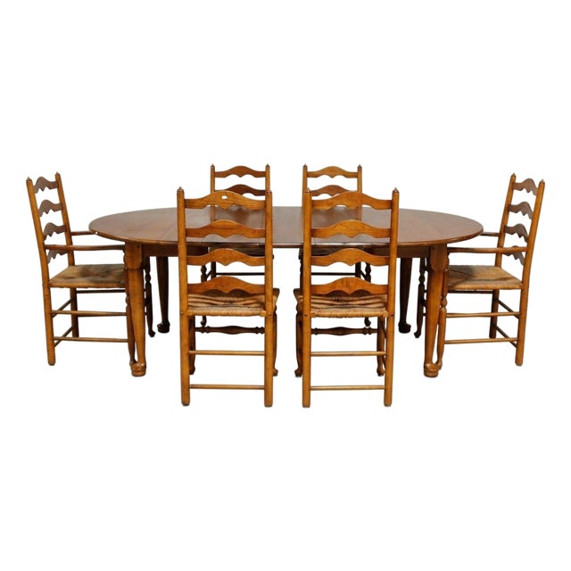 Leopold Stickley Colonial Style Cherry Dining Set W/6 Ladderback Chairs For Sale