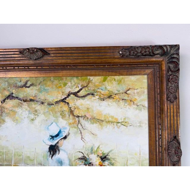 Wood 1960s Vintage Harrison E. Clark Impressionist Woman in Garden Oil on Canvas Painting, Framed For Sale - Image 7 of 12