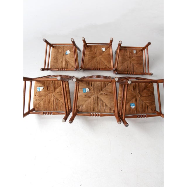 Farmhouse Vintage Tell City Chair Company Rush Seat Dining Chairs Pair For Sale - Image 3 of 12