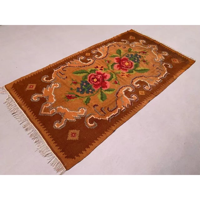 Large Vintage Moldovan Wool Square Kilim Rug For Sale - Image 3 of 11