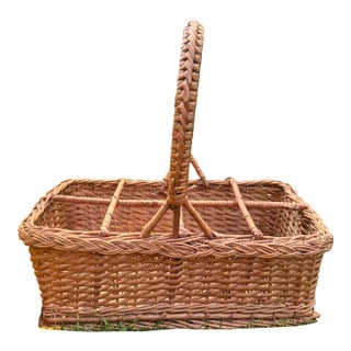 Vintage French Willow Wine Bottle Carrier Basket For Sale