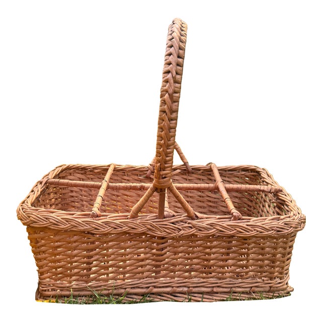 Vintage French Willow Wine Bottle Carrier Basket For Sale